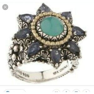 RARE Barbara Bixby Iolite & Chrysoprase Ring Sterling & 18kt Gold Sz 5